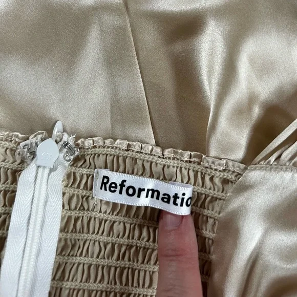 REFORMATION riviera silk mini dress bow back champagne romantic bride size 8 - Picture 7 of 14
